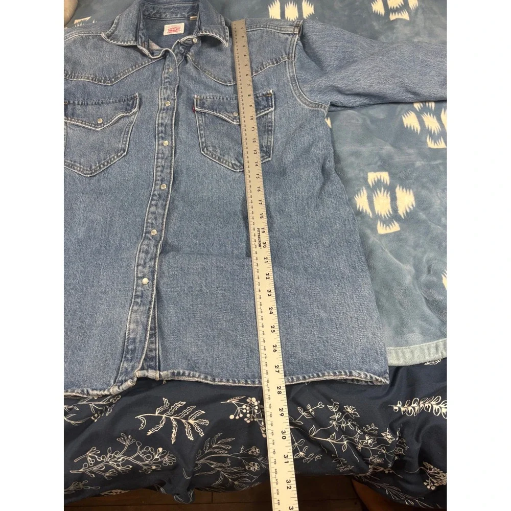 Levi Strauss Mens Blue Denim Western Snap Shirt Small Medium Wash Regular Fit